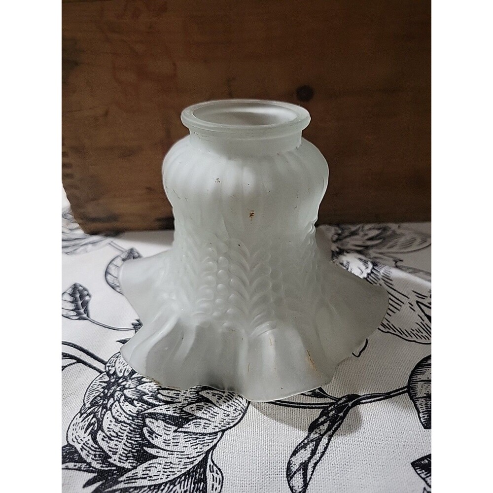 Vintage Ruffled Tulip Frosted Glass Lamp Shade Globe Replacement 2" Fitter
